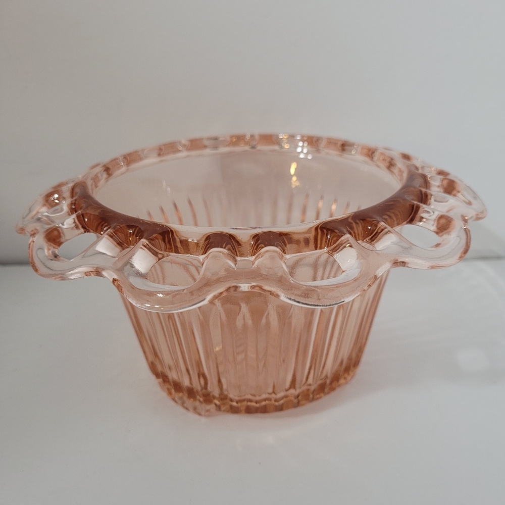 Vintage Anchor Hocking Old Colony Pink Depression Open Lace Bowl